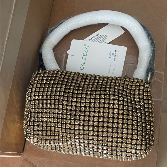 CALEESA Handbags - CALEESA Gold Crystal Evening Wristlet